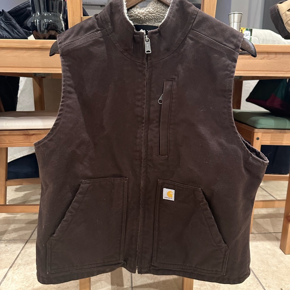 Carhartt Dark Brown Duck Sherpa-Lined Vest